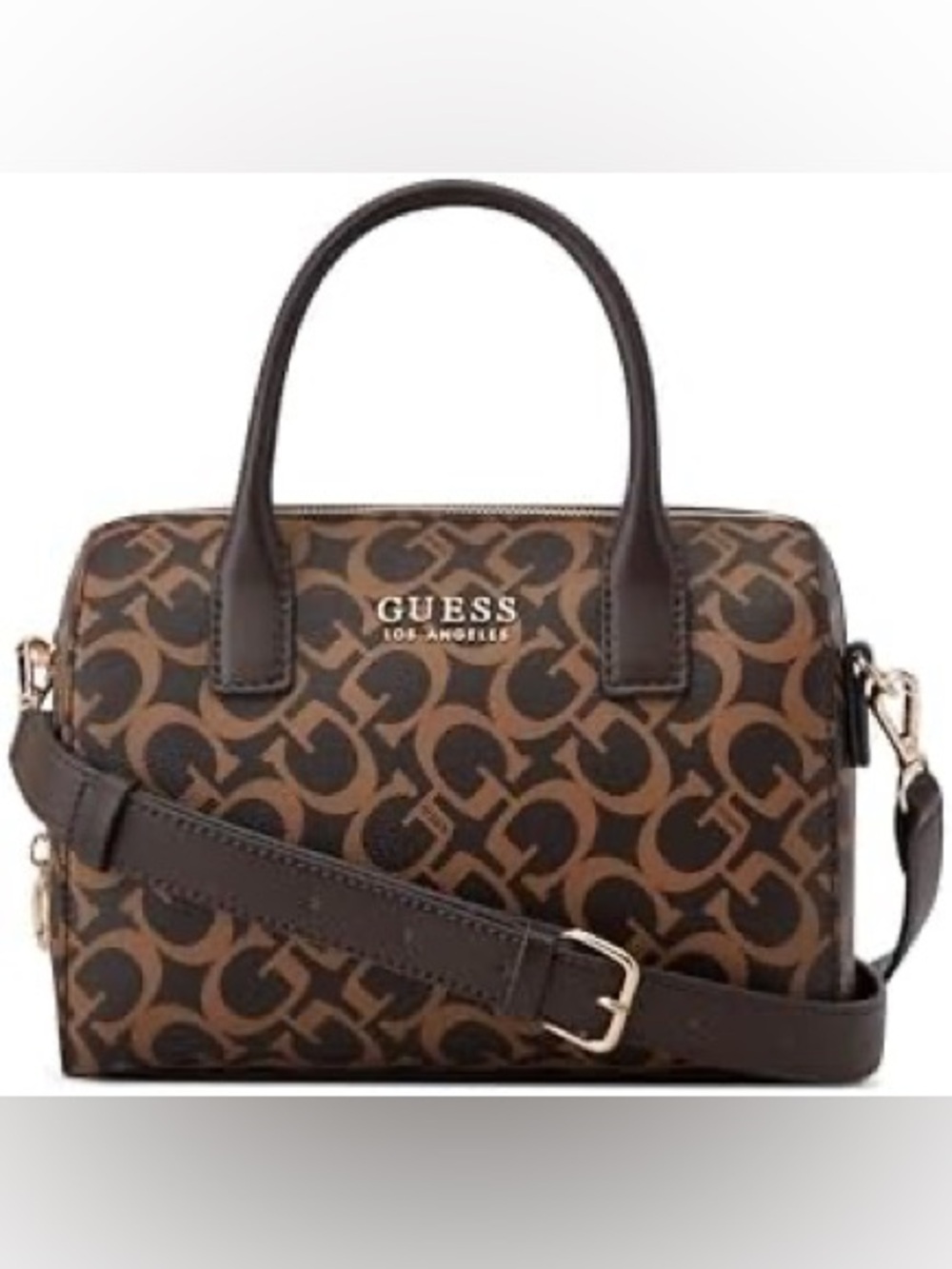 NWT GUESS Brown Logo-Print Satchel with Dark Brown Trim